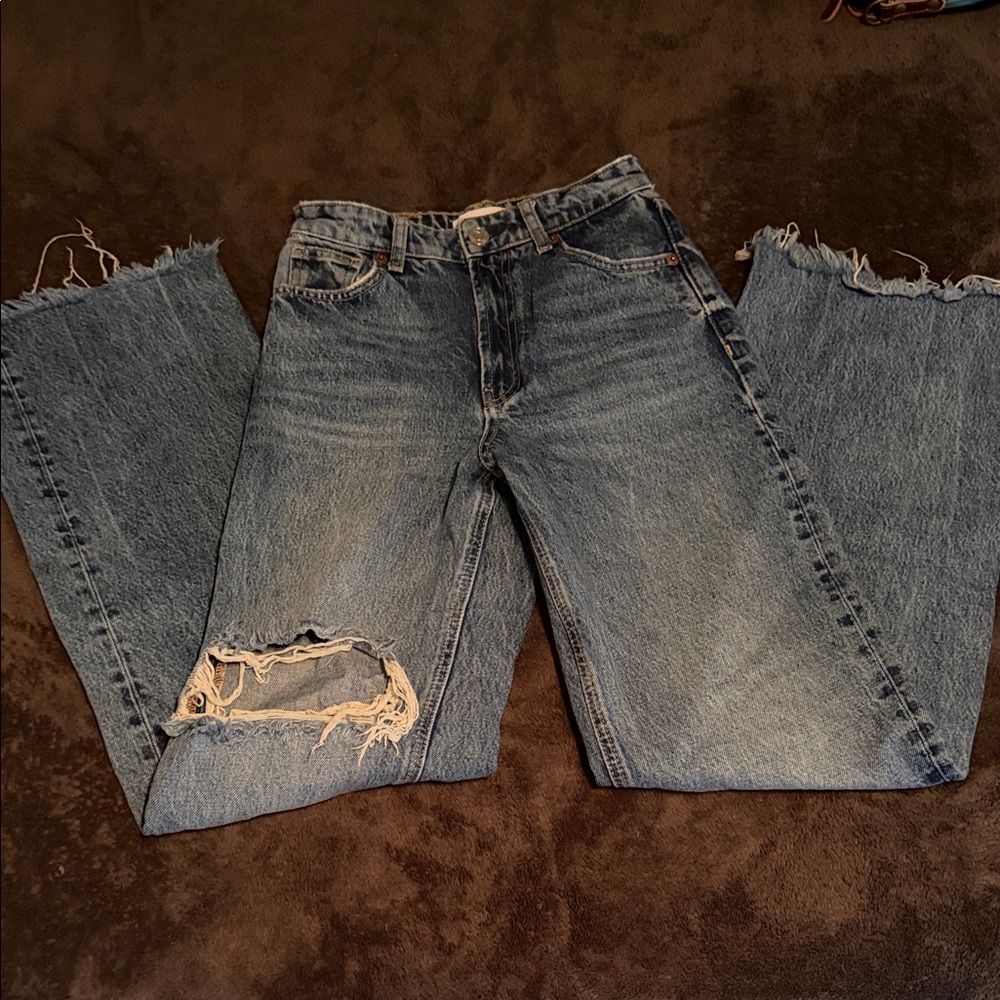 ZARA wide straight leg high rise light wash jeans